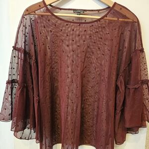 Express Women's Maroon Sheer Blouse